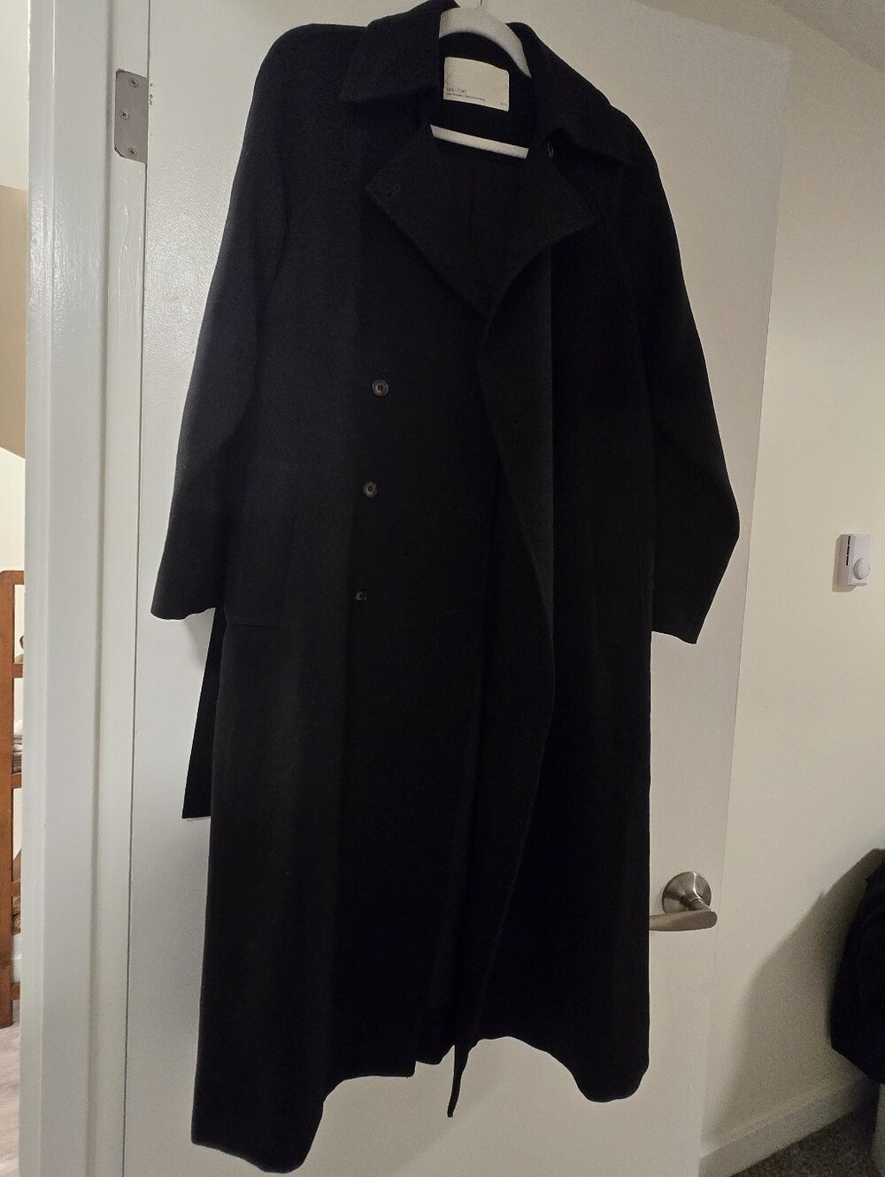 OAK + FORT Black Long Single-Breasted Trench Coat